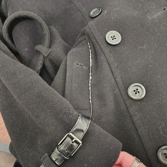 London Fog Heritage Black Wool Blend Trench Coat with Leather Accents - Picture 8 of 16